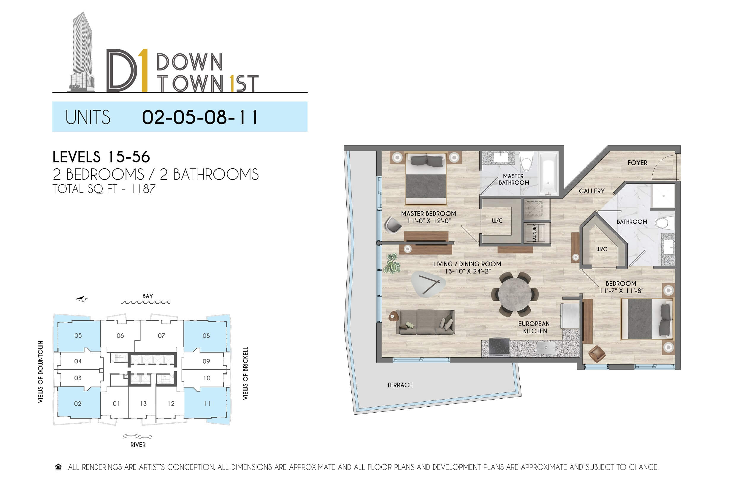 2BR 1187SF Floor Plan