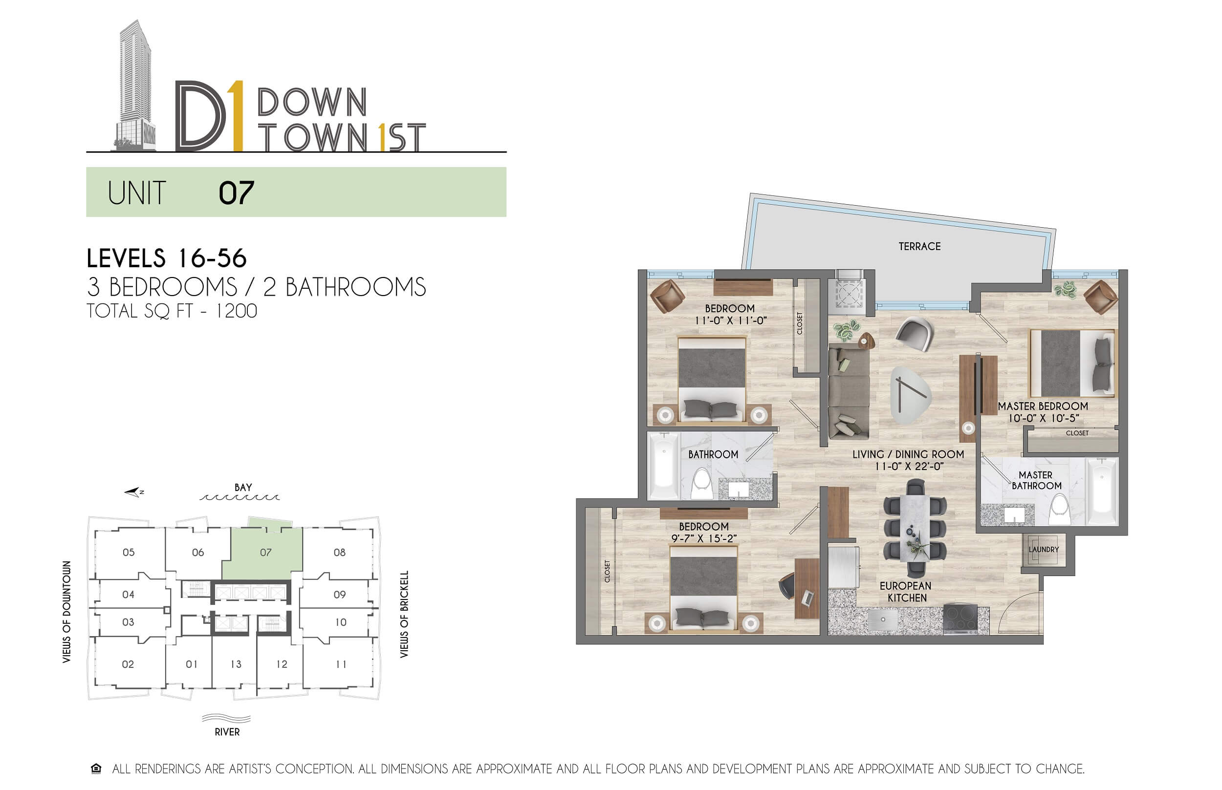 3BR 1200SF Floor Plan